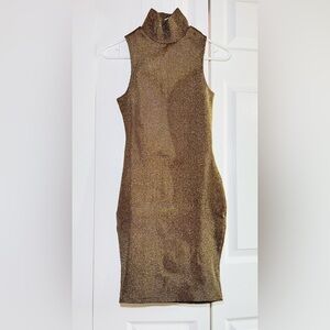 Shop17 Gold Metallic High Neck Sleeveless Dress - Small